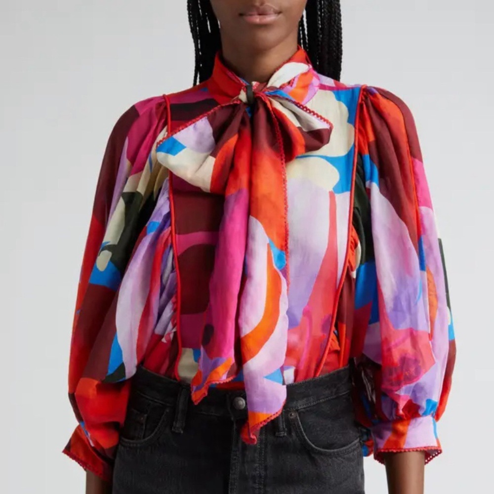 BNWT FARM Rio Floral Watercolor Three-Quarter Sleeve Button-Up Top - Medium